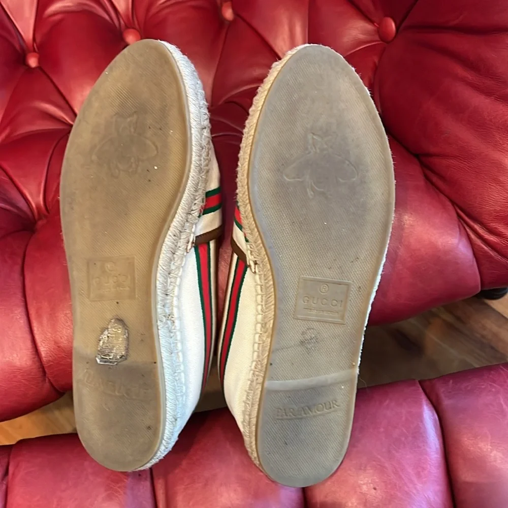 Gucci White Canvas Espadrilles with Green and Red Web Stripe
